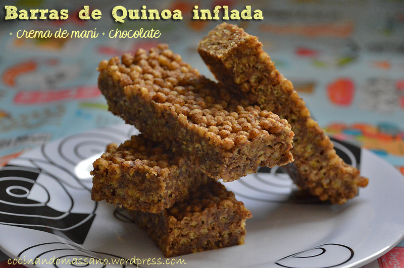 Barras de quinoa inflada, crema de maní y chocolate – Cocinando Más Sano